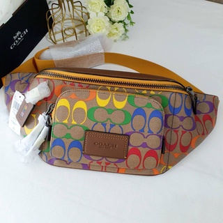 ของแท้100%พร้อมส่งCOACH C9847 TRACK BELT BAG IN RAINBOW SIGNATURE CANVAS