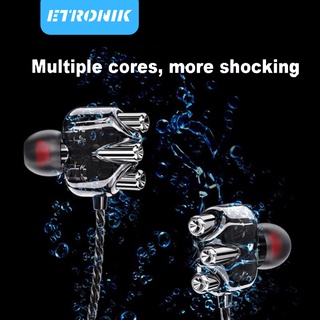 ETRONIK 3.5 มม.หูฟังแบบมีสายไฮไฟพร้อมไมโครโฟนโปร่งใส Quad-core Dual ลำโพงแบบไดนามิกในหูชุดหูฟังสเตอริโอลำโพงคู่ไฮไฟเบสหูฟังกีฬาเล่นเกมเพลงหูฟังหูฟัง