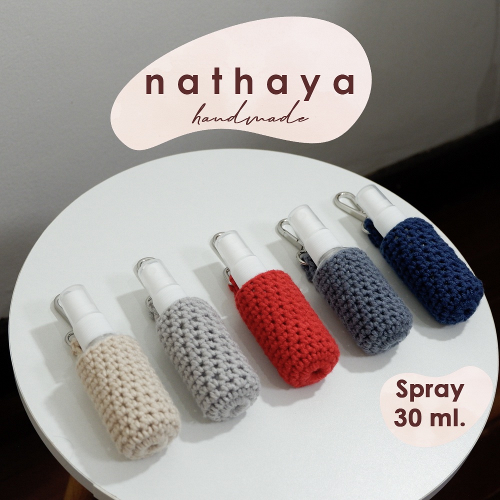 nathaya handmade สเปรย์แอลกอฮอล์พกพา 30ml พร้อมเคสโครเชต์ น่ารัก มีตะขอห้อยกระเป๋า Alcohol Hand Spray Crochet Case