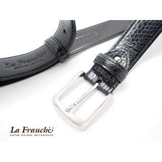 La Franche - Working Belt เข็มขัดหนังงูแท้ สีดำ พร้อมหัวเข็มขัดนิกเกิ้ล  #3W0047