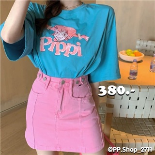 เสื้อแขนสั้นคอกลมทรง over size สกรีนลายสาวน้อย Pippi