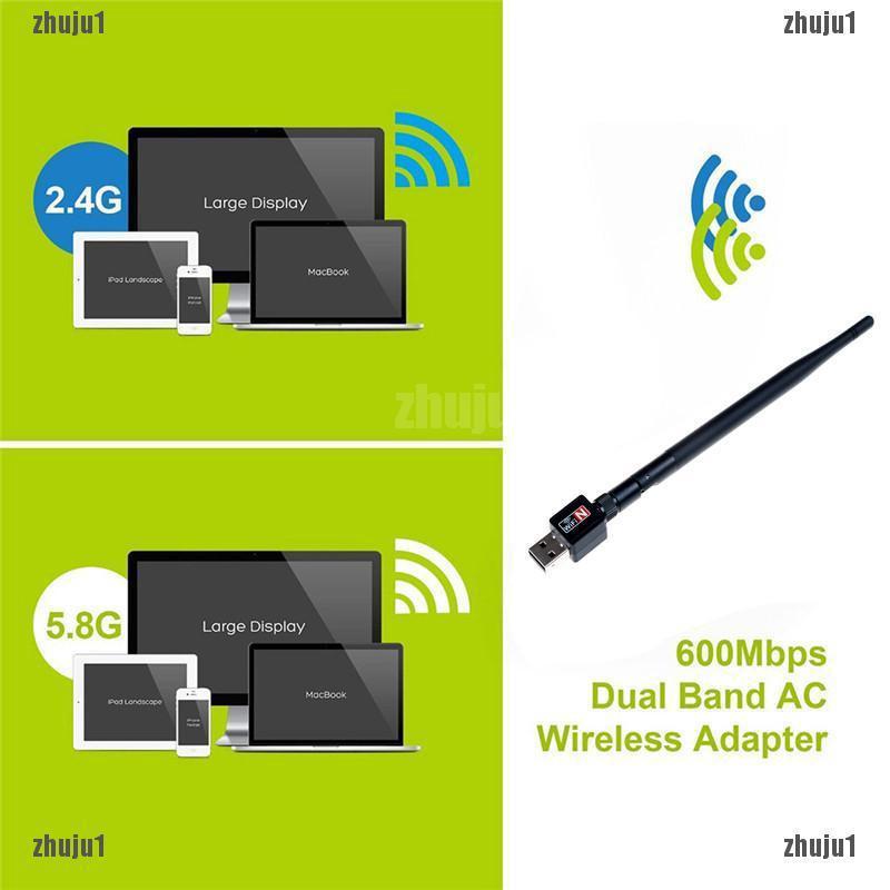 Fto อะแดปเตอร์เสาอากาศเครือข่าย LAN 2.4Ghz 600Mbps Dual Band USB WiFi