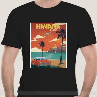 ผ้าฝ้ายคอกลมเสื้อยืด พิมพ์ลายโปสเตอร์ Havana Cuba แฟชั่นคลาสสิก สําหรับผู้ชายfrom S-4XL