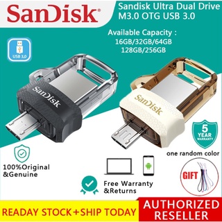 สต็อกในเครื่อง SanDisk OTG 32GB/64GB/128GB/256GB Ultra Dual Flash Drive m3.0 สำหรับอุปกรณ์ Android และคอมพิวเตอร์ - microUSB