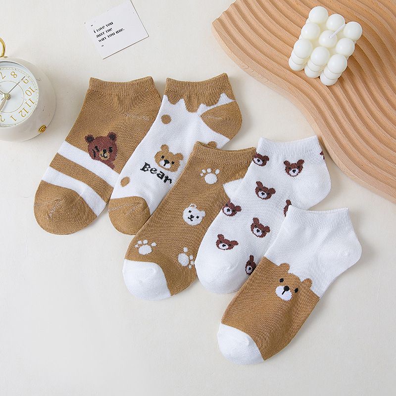 ✔️พร้อมส่ง ถุงเท้าข้อสั้น ลายหมีน้ำตาล  🐻