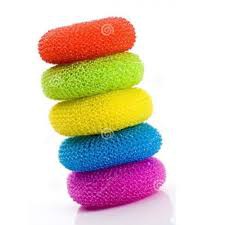 NYLON DISH WASHING SPONGE - COLOR NYLON DONUT FIBER - 5 ชิ้น