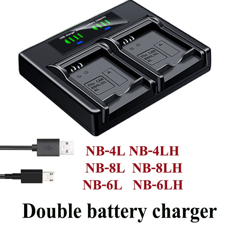 เครื่องชาร์จแบตเตอรี่คู่สําหรับ CANON NB-4L PowerShot SD1000 SD1100 IS SD30 SD40 SD400