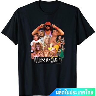 มวยปล้ำอาชีพ มวย มวยปล้ำลีก อเมริกา WWE Wrestlemania Collage T-Shirt คอกลม แฟชั่น ผ้าฝ้ายแท้ เสื้อยืด ผ้าฝ้ายแท้สามารถปร