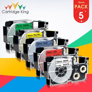 5PK Mixed Set XR-18WE XR-18RD XR-18YW XR-18GN Black on White Label Tape for Casio KL-170PLUS KL-G2 KL-120 Label Printer