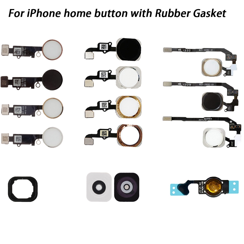 1 ชิ้นสําหรับ iPhone 5 5c 5s 6 6p 6s 6sp 7 7 Plus ปุ่ม Home เปลี่ยนคีย์พร้อมสาย flex และปะเก็นยาง