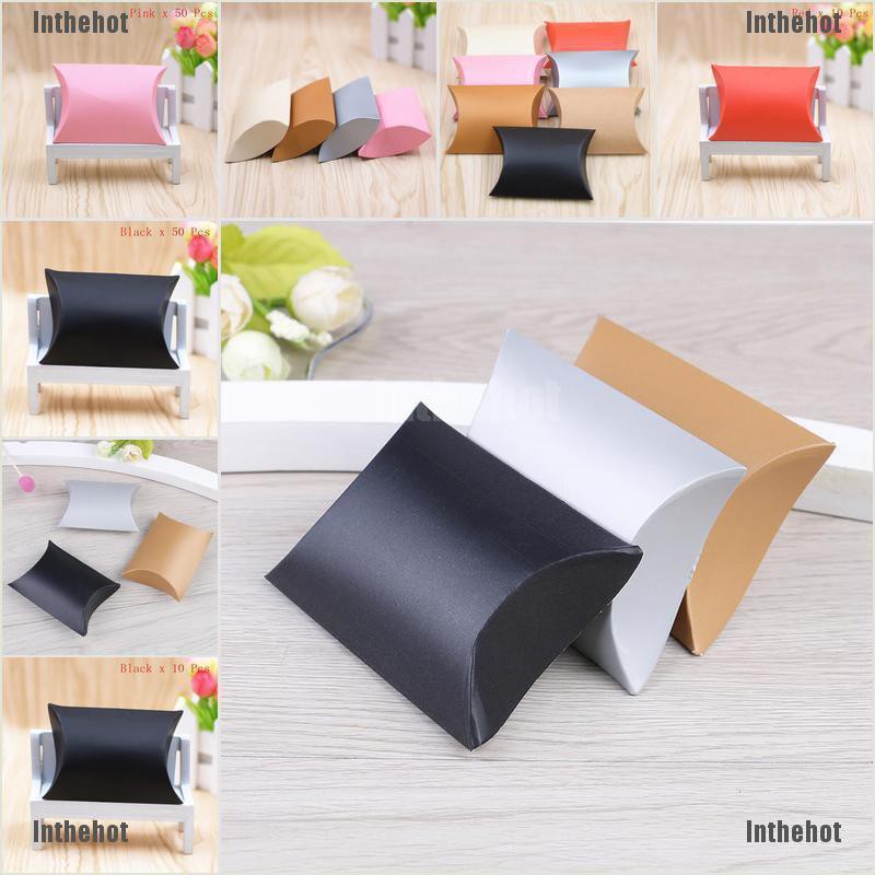 Inthehot 50Pcs Craft Paper Bags Pillow Box Gift Cake Bread Candy