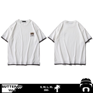 เสื้อยืดผ้าฝ้ายพิมพ์ลายแฟชั่น Butter up เสื้อยืด “Sweetlovesmile Bear” Street Oversize T-Shirt