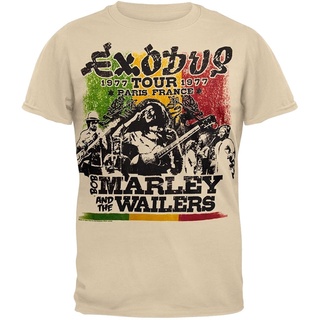 เสื้อยืดสีขาวเสื้อยืด แบบนิ่ม พิมพ์ลาย Bob Marley Exodus Tour แฟชั่นสําหรับผู้ชายS-4XL