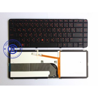 HP Keyboard คีย์บอร์ด HP Pavilion DV4-3000 DV4-4000 DM4-3000 สีดำ พร้อม Frame Backlit Red Icon