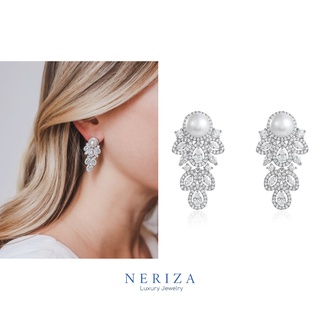 Neriza Jewelry/ ต่างหูเพชรระย้าประดับมุก เกรดพรีเมี่ยม งานส่งออกไม่แพ้คัน จัดส่งฟรี  NE009