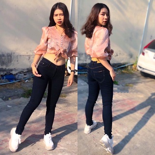 Cc jeans 083 XXL กางเกงยีนส์ผู้หญิง ยีนส์ยืด ขายาว เอวต่ำ สีเข้ม กระเป๋าแต่งลาย