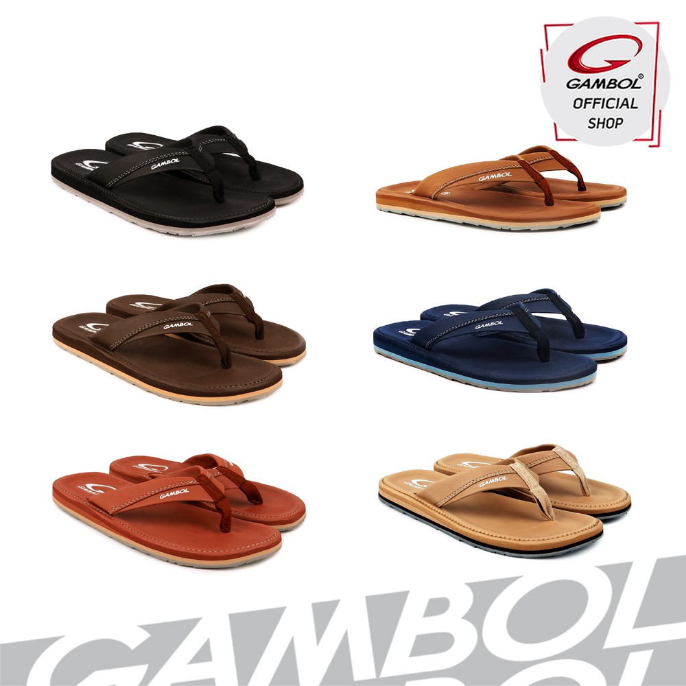 Gambol แกมโบล รองเท้าแตะลำลองชาย Gm11324 สีดำ, น้ำตาลเข้ม, น้ำตาลอ่อน, ครีม, กรม, อิฐ Size 40-44. 