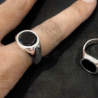 แหวนเงินแท้ ฝังนิลหน้าเรียบ ทรงกลม ONYX &amp; Sterling Silver 925 NSRG2473