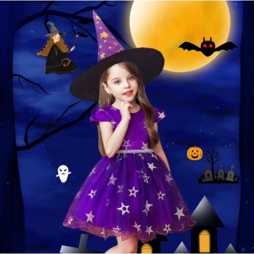 พร้อมส่ง ชุดแฟนซี Halloween แม่มดน้อย ชุดฮาโลวีนเด็กหญิง