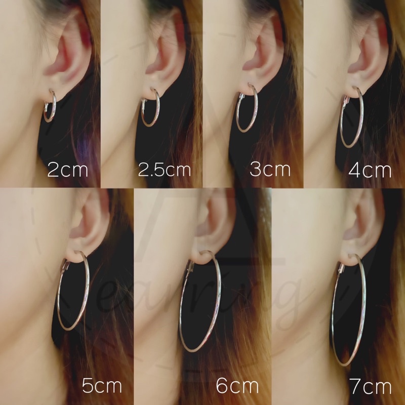 [ราคาต่อ1คู่] ต่างหูห่วงวงกลมขนาดใหญ่แบบเจาะ ตัวล็อคแบบสปริงดีด ขนาดเป็นเซนติเมตรมี7ขนาด