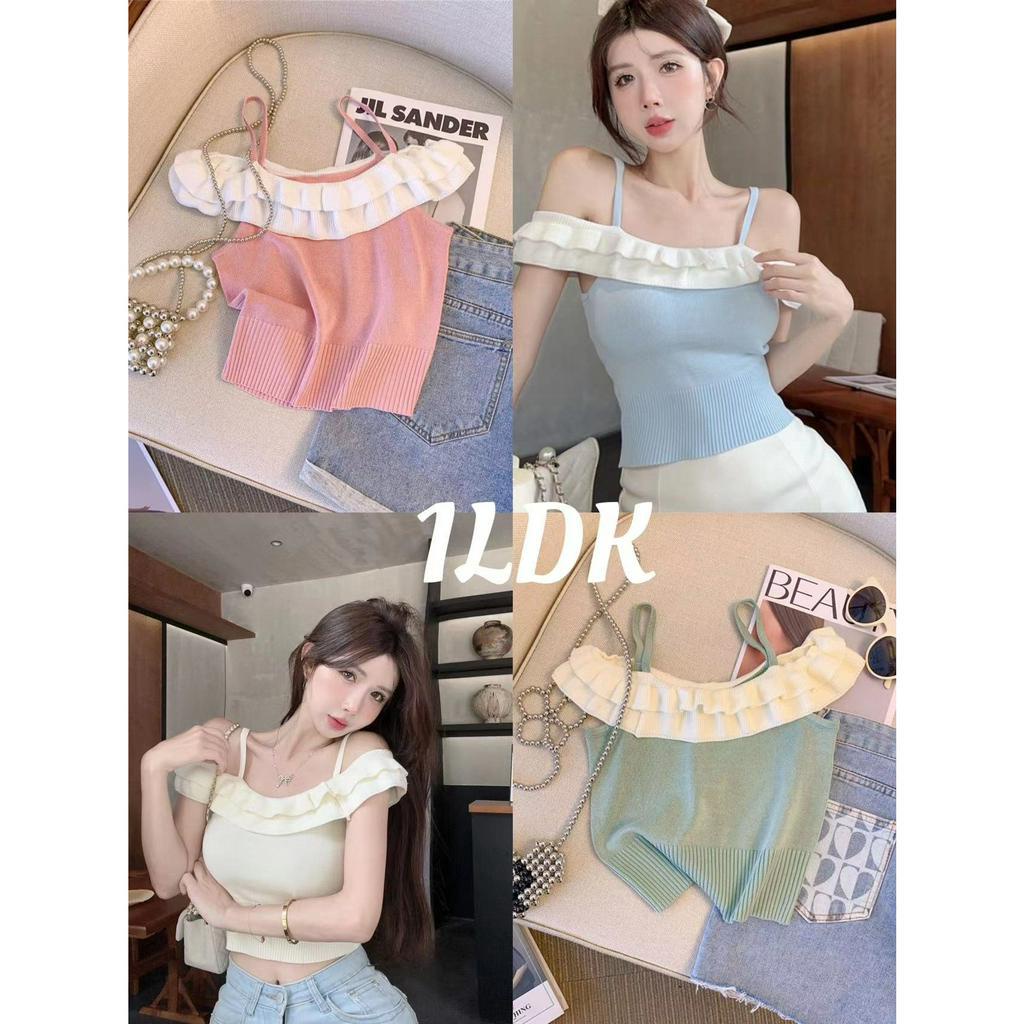 1LDK พร้อมส่ง เสื้อสายเดี่ยว เสื้อกล้าม เสื้อครอป เปิดไหล่ ตัวเล็กสไตล์เกาหลี(42061)