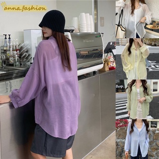 anna  99001✨พร้อมส่ง✨เสื้อเชิ้ตผู้หญิง ทรงเสื้อเชิ้ต เสื้อเชิ้ตชีฟอง เสื้อซีทรู สไตล์เกาหลี เนื้อผ้าเบาบาง สวมใส่สบาย