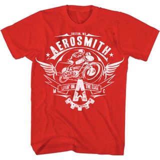 เสื้อยืดผ้าฝ้ายCOTTON aerosmith livin on the edge เสื้อยืดผู้ชายสีแดง tee plus ขนาด classic sportwear วันพ่อวันเกิดของข