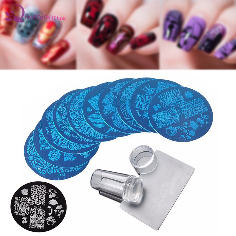 COD】 10 Pcs Stamping Plate + Clear Silicone Stamper + Scraper Nail Art  Image Stamp Tool Manicure Temp | Shopee Thailand