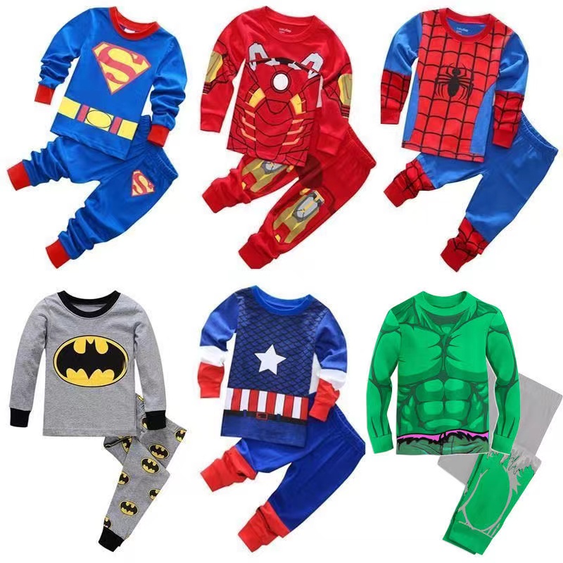 UhomeKids pijamas Boys Cartoon Ironman Hulk Spiderman Captain America Thor Cotton pyjamas Set