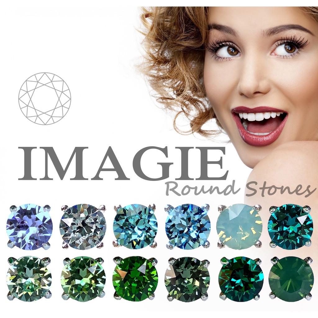 IMAGIE ต่างหูคริสตัล กลม 3-4-6-7mm โทนฟ้า-เขียว