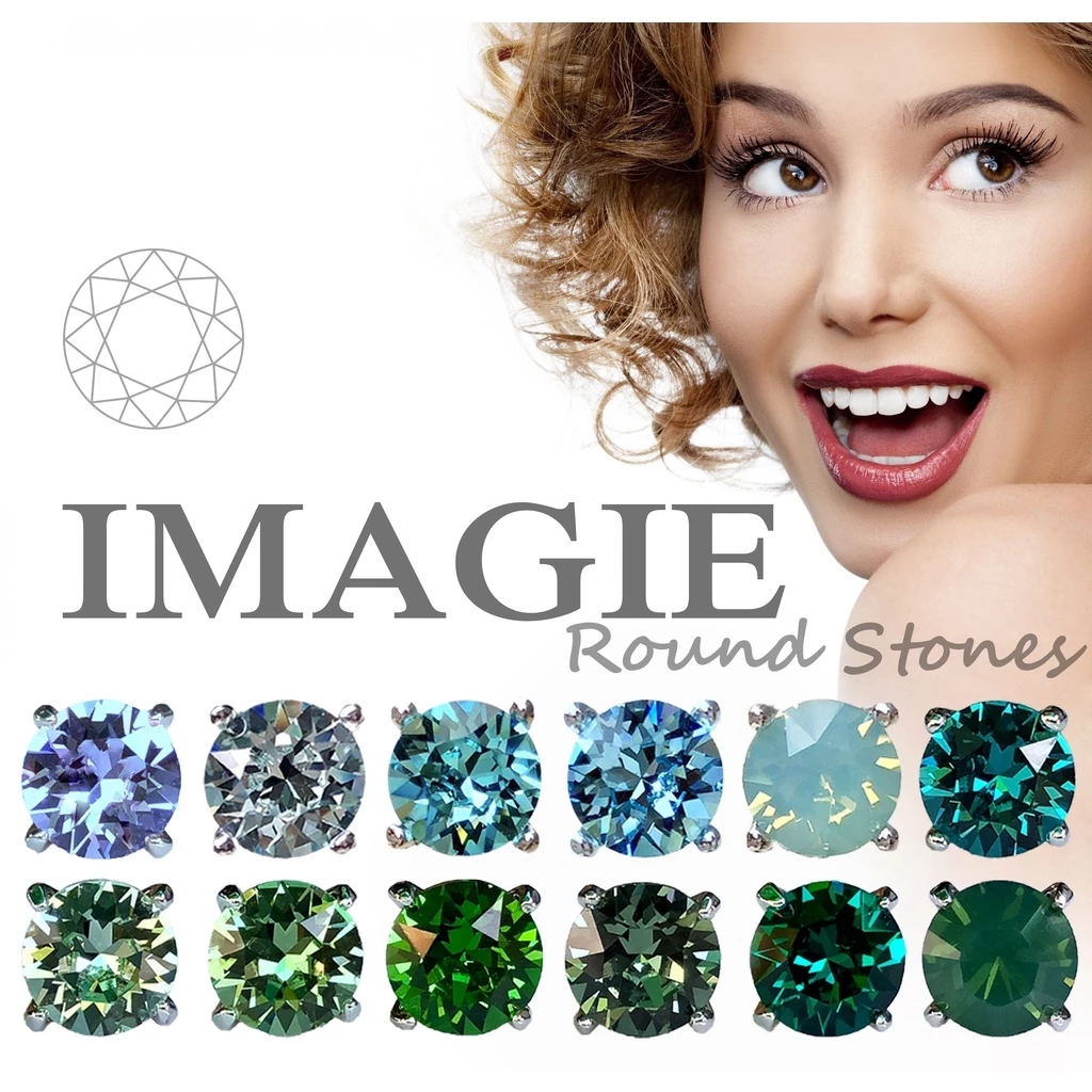 IMAGIE ต่างหูคริสตัล กลม 3-4-6-7mm โทนฟ้า-เขียว