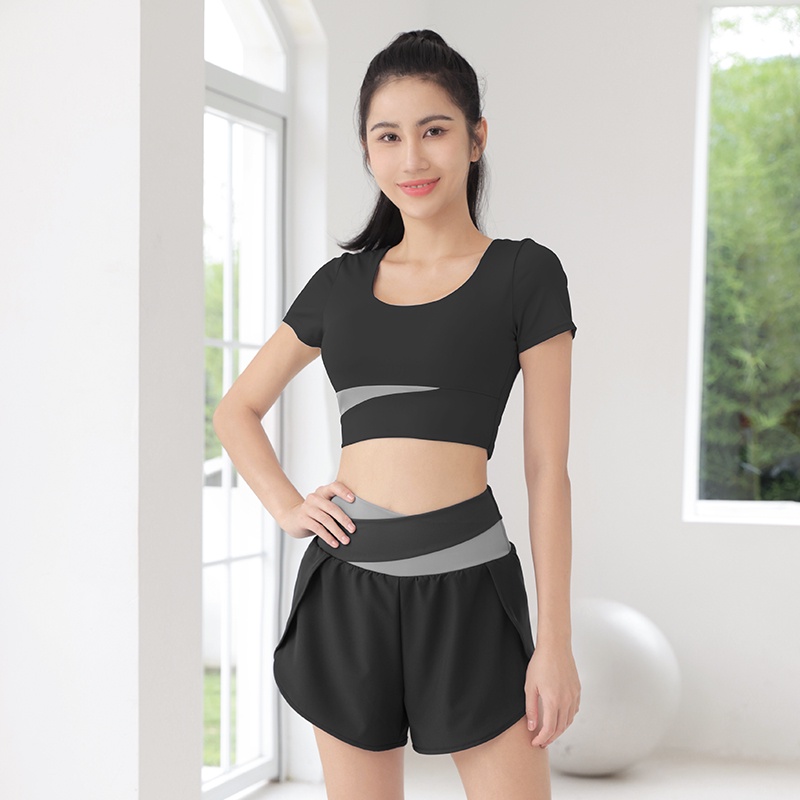 mvp sport แขนสั้น + กางเกงขาสั้น ชุด 2 ชิ้น ชุดกีฬา ชุดออกกำลังกายผู้หญิง ชุดโยคะผู้หญิง - รูปที่ 3