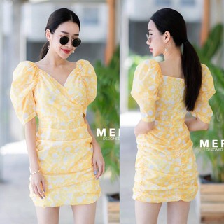 Code no:2003034917-Merry เดรสผ้าเนื้อดีพิมพ์ลาย มาพร้อมซับในตัวอย่างดีนะคะ ด้านหลังมาพร้อมซิป ช่วงไหล่จับจีบย่น