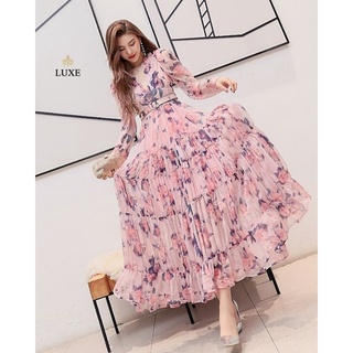 พร้อมส่ง🌺Printed Peasant Skirt Long Sleeve 🏵️Dress