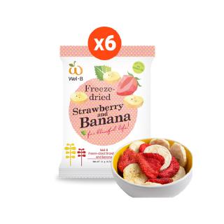Wel-B Freeze-dried Strawberry+Banana 16g. (สตรอเบอรี่กรอบและกล้วยกรอบ 16 กรัม) (แพ็ค 6 ซอง)