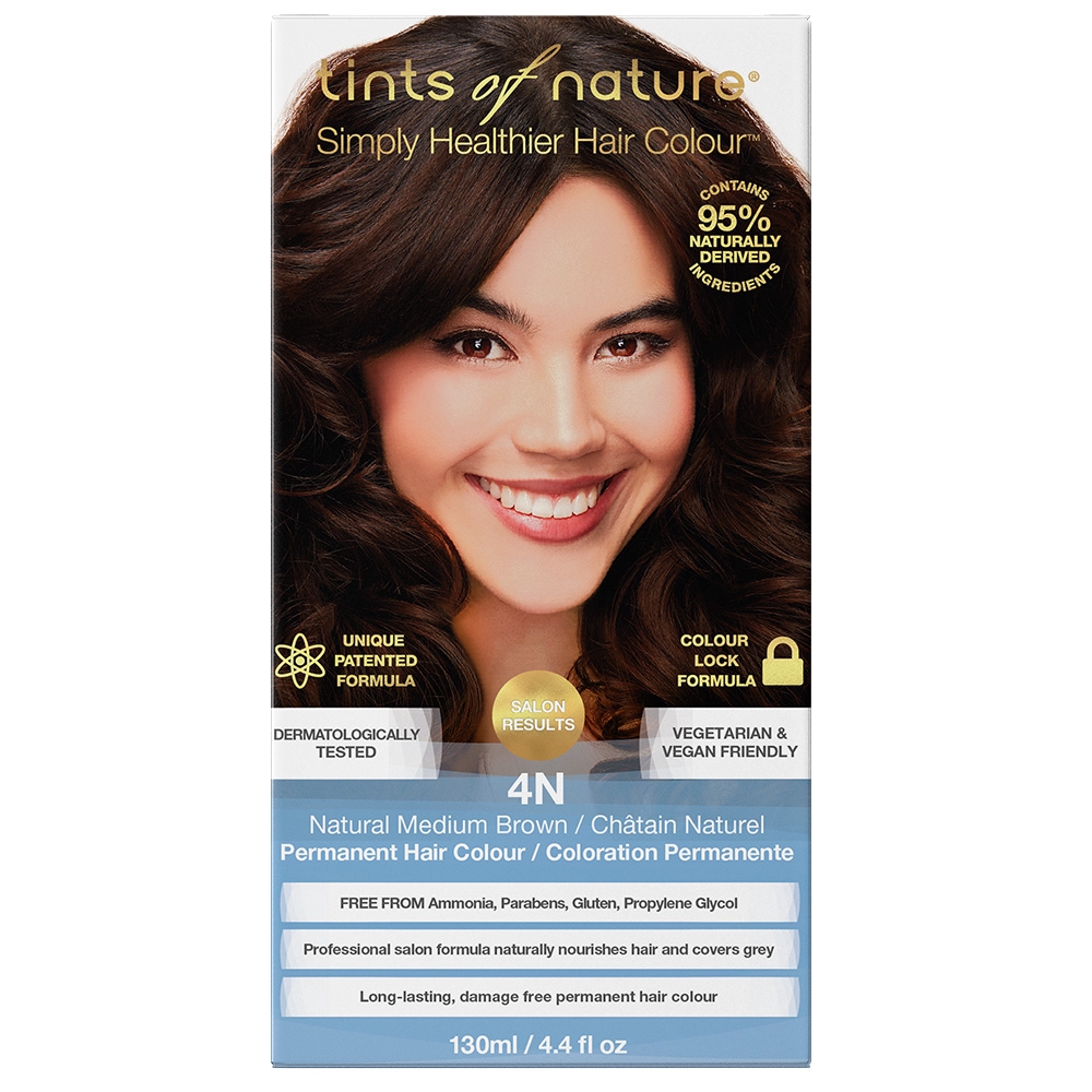 Tints of Nature 4N Natural Medium Brown - Permanent Hair Colour น้ำยาย้อมผมออร์แกนิค สีน้ำตาล (130ml