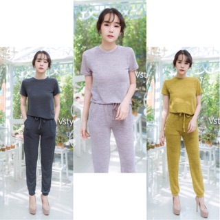 Basic Set Tees with Jogging Pants 👾 มีหลายสี เลื่อนดูภาพน้าาา ♥️