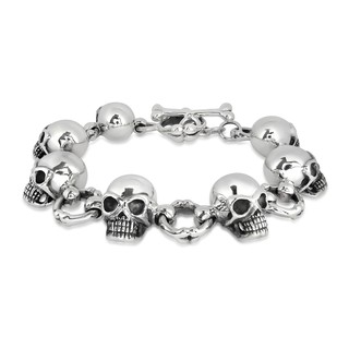 MachuSilver กำไลข้อมือเงินแท้ 925 Sterling Silver หัวกะโหลก กระดูก พร้อมถุงกำมะหยี่