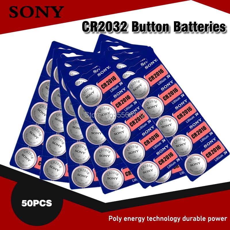 50PCS/LOT SONY CR2016 Lithium Battery 3V cr 2016 Button Battery Watch Car Key Coin Cell Batteries 20