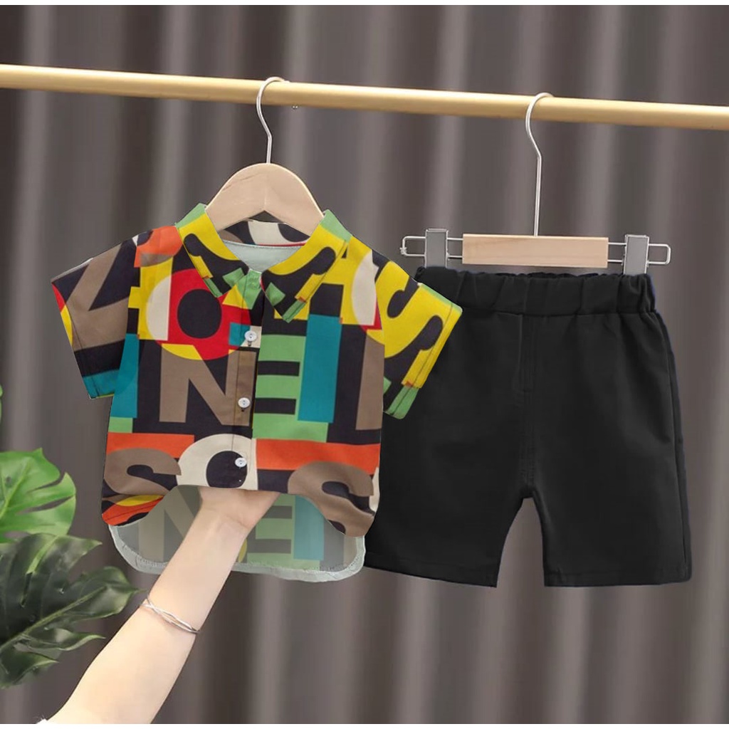 KEMEJA ใหม่ล่าสุด IVAN ALPHABET MOTIF CHILDRENS SHIRT SET 1-5 ปี OLD BOYS SHIRT SET GRAFIC CHILDRENS