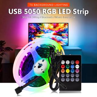 แถบไฟ 5050 LED สี RGB ชนิด USB ยืดหยุ่น สำหรับตกแต่งบ้าน พร้อมรีโมตควบคุมผ่านบลูทูธ เพลง