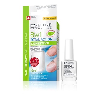 Eveline 8 in 1 Total Action Sensitive Nail Conditioner Strengthener 12ml.ครีมนวดเล็บ