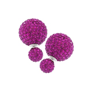 SILVER THAi APave ball earrings two-sided ball fuchsia crystal silverต่างหู ลูกบอลสองด้านคริสตัลสีม่วง