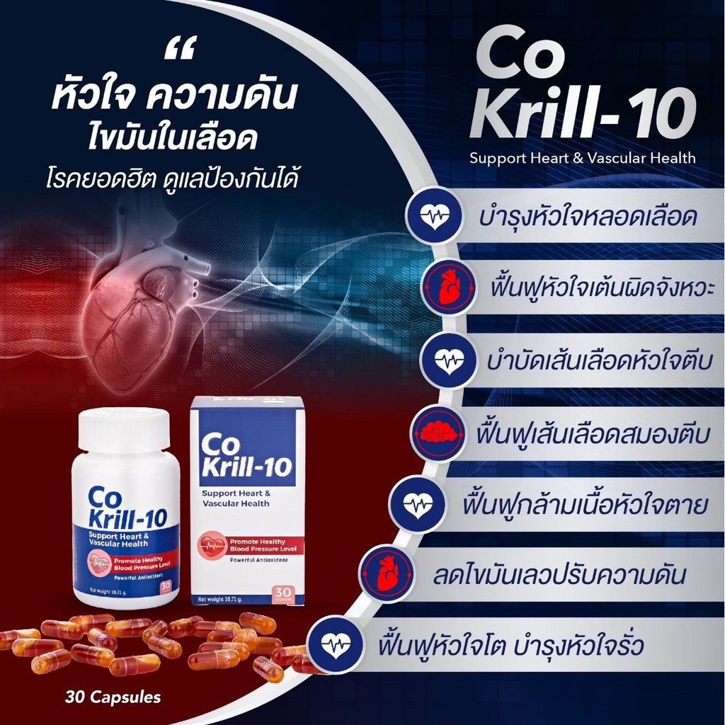 Co Krill10 โคคริลล์เท็น บำรุงหัวใจ หลอดเลือด ลดการเกิดโรคหัวใจ ด้วย