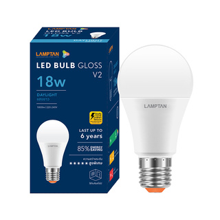 ถูกที่สุด✅  หลอดไฟ LED 18 วัตต์ Daylight LAMPTAN รุ่น GLOSS V.2 E27 (แพ็ค 2 หลอด) Light Bulbs