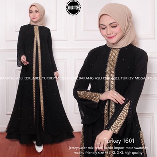 ล่าสุด Gamis Abaya Turkey 1601 ชุดเดรสจัมโบ้ สีดํา สําหรับผู้หญิงมุสลิม