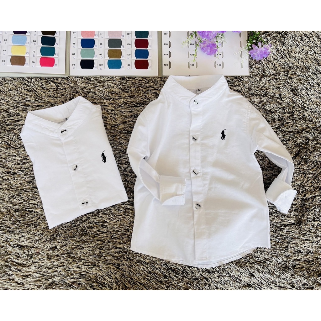 เชิ้ตแขนยาวเด็กสีขาว คอจีน คอปก ผ้าคอตตอน ไซร์ S M L XL งานเกรดขึ้นห้าง เนื้อผ้านิ่ม ใส่สบาย