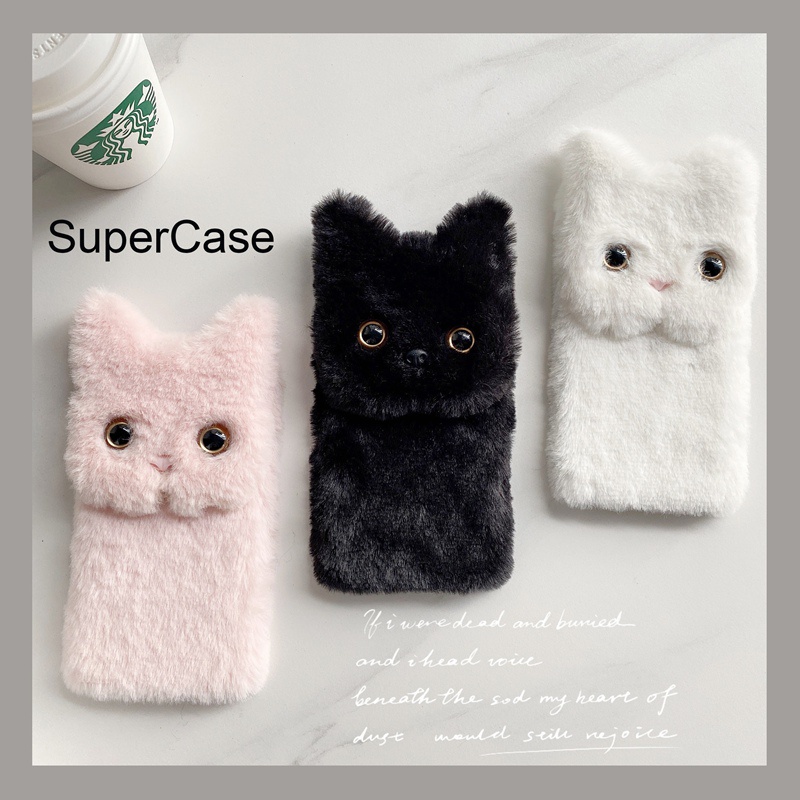 Plush Cat Stand Case For Samsung Galaxy S21 S20 S10 S9 S8 Plus Ultra Lite FE S10E S21+ S20+ S10+ S9+ S8+ Cover Cute Cartoon Holder Warm Fluff Soft Phone Case ราคา ถูกที่สุด ดีลบีเคเค แกลเลอรีภาพที่ 9