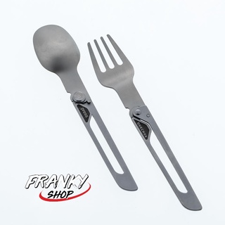 อุปกรณ์รับประทานอาหารพับได้ ช้อนซ่อมสำหรับตั้งแคมป์ Folding Stainless Steel Hiking And Camping Cutlery (Fork, Spoon)