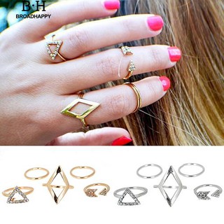 💘broadhappy💍5 ชิ้น / เซ็ต Rhinestone เหนือ K Nuckle Midi แหวนแหวนซ้อน Boho แหวนเกลี้ยง